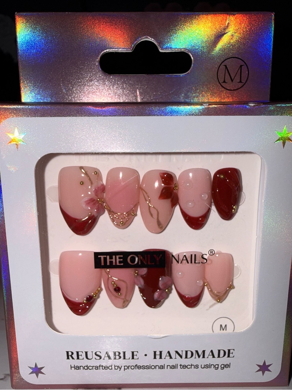 The Only Nails Pink & Burgundy Reusable Handmade Press-On Nail Set